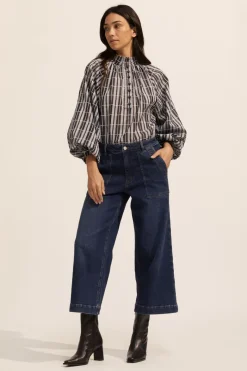 Fuse Top-Indigo Check|zoe kratzmann Online