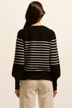 Gather Knit-Black/Stone Stripe|zoe kratzmann Outlet