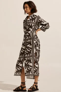 Pinpoint Dress-Frond Choc|zoe kratzmann
