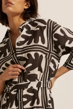 Pinpoint Dress-Frond Choc|zoe kratzmann